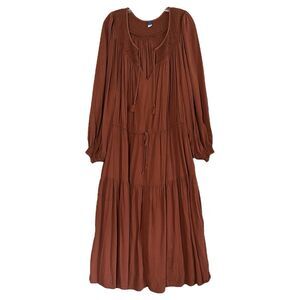 Old Navy Tiered Dress Plus Size 4X Brown Smocked Crinkle Gauze Boho Peasant Midi